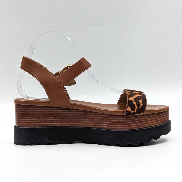 Michael Kors Wmn Marlon Haircalf Leather Brown Platform Buckle Sandals size 8.5 - Picture 9 of 10